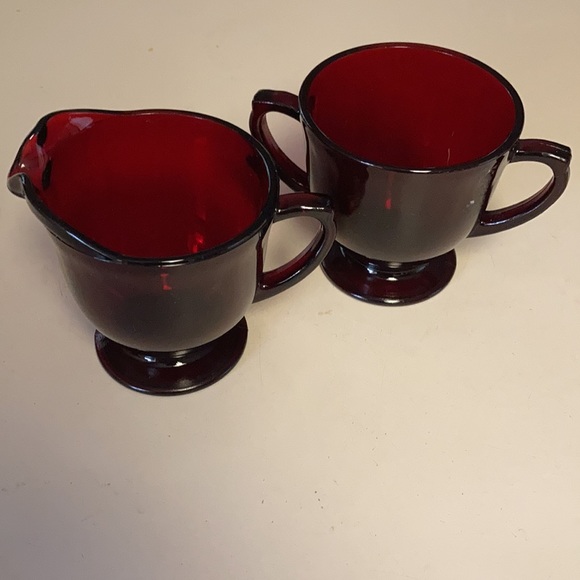 Vintage Ruby Red Cream and Sugar - Picture 2 of 10